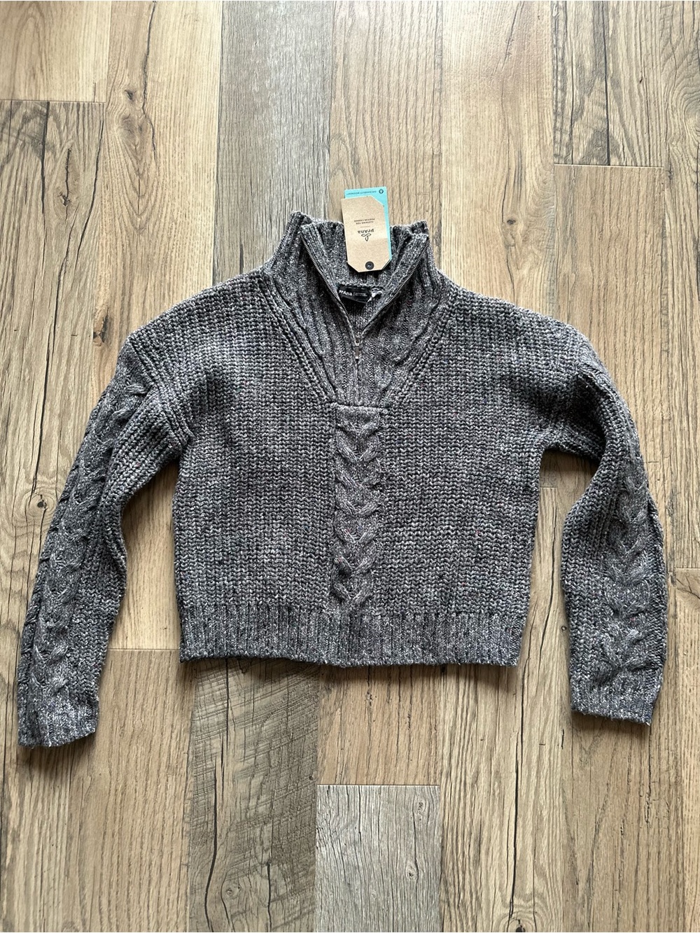 Prana Heathered Gray Cable-Detail Mock Neck Sweater Laurel Creek Sweater